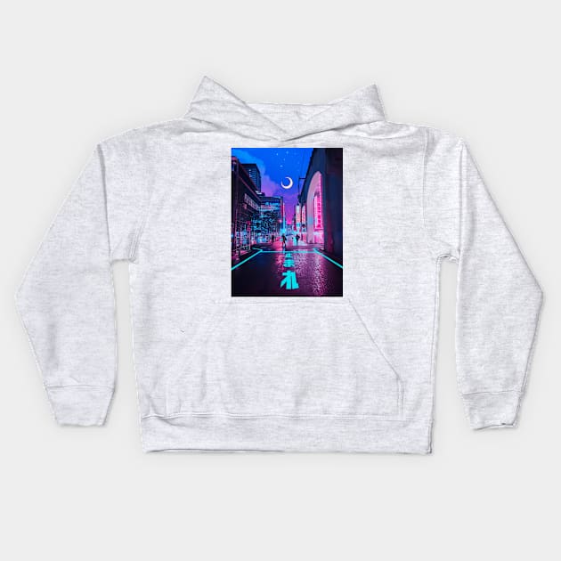 Cyber Alley (Tokyo) Kids Hoodie by funglazie